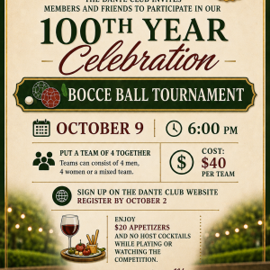 100th Year Celebration Bocce Ball Tournament - October 9, 2026