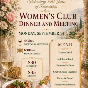 September 14th Women's Club Meeting and Dinner
